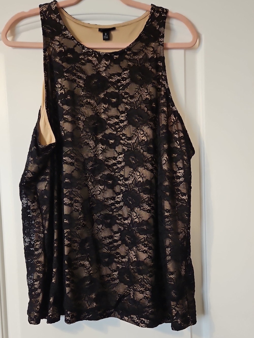 Sleeveless Black Lace Overlay Tank with Nude Lining